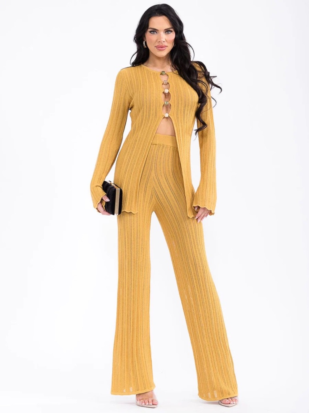 Women's Mustard Ribbed Beach Cover Set